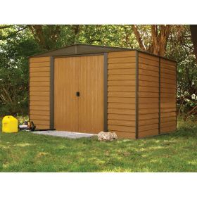 Outdoor 10 x 12-ft Steel Storage Shed With Woodgrain Panels Outdoor 10 x 12-ft Steel Storage Shed With Woodgrain Panels