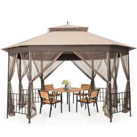 Outdoor 10 x 12 Ft Octagon Gazebo with Mosquito Net Sidewalls and Brown Canopy Outdoor 10 x 12 Ft Octagon Gazebo with Mosquito Net Sidewalls and Brown Canopy