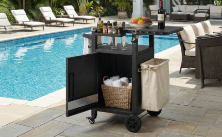 K&K 33.9" Outdoor Grill Cart with Drop Leaf, Outdoor Metal Bar Cart Pizza Oven Table with Wheels, Stainless Steel Top K&K 33.9" Outdoor Grill Cart with Drop Leaf, Outdoor Metal Bar Cart Pizza Oven Table with Wheels, Stainless Steel Top