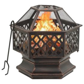 Rustic Fire Pit with Poker 24.4"x21.3"x22" XXL Steel Rustic Fire Pit with Poker 24.4"x21.3"x22" XXL Steel
