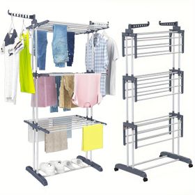 4-Tier Clothes Drying Rack, 67.7-inch Laundry Drying Rack with Foldable Base, 4-Tier Stainless Steel Drying Rack 4-Tier Clothes Drying Rack, 67.7-inch Laundry Drying Rack with Foldable Base, 4-Tier Stainless Steel Drying Rack